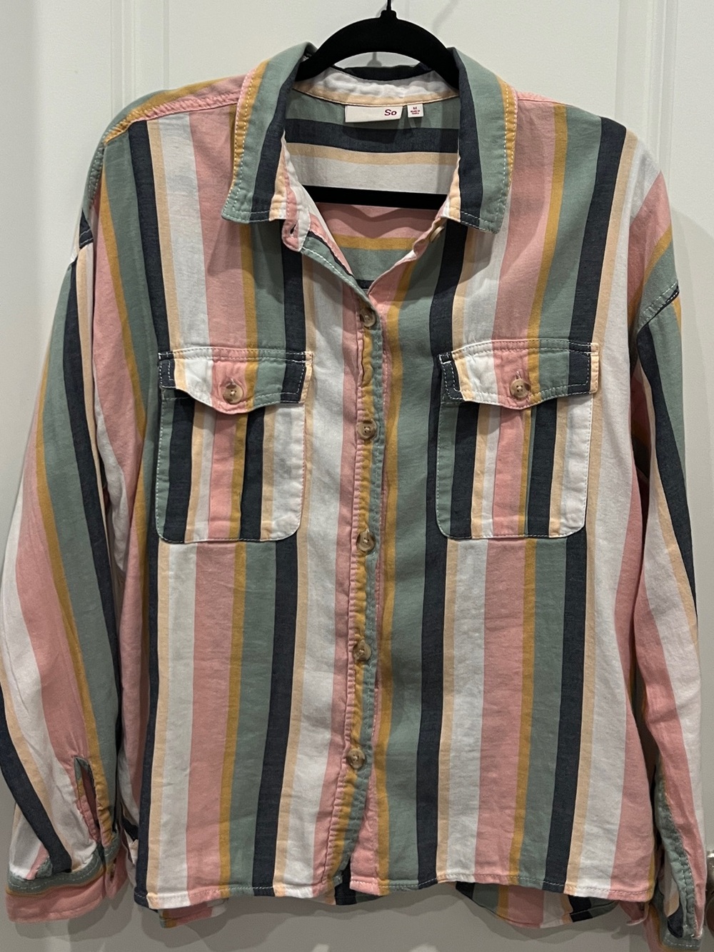 SO Multicolor Vertical Stripe Casual Button-Down Shirt